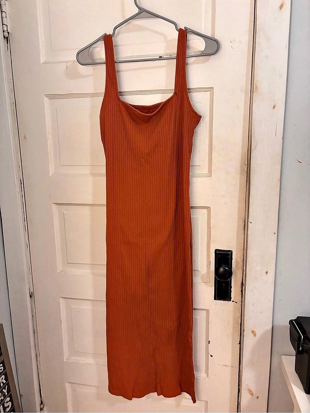 Wild Fable Ribbed Square-Neck Midi Dress Orange